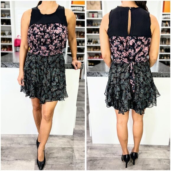 Elizabeth and James Dresses & Skirts - Elizabeth & James Black Pink Silk Tiered Mini Dress $325